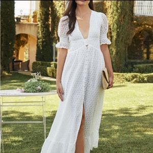 VICI Collection Lace Puff Sleeve Maxi Dress White Size Small